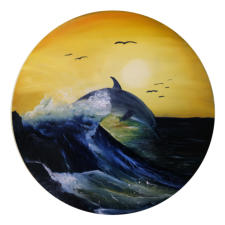 Ölbild: 80 cm rund (Der Delphinsprung)